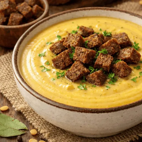 Изображение продукта: Гороховый суп на мясном бульоне с гренками